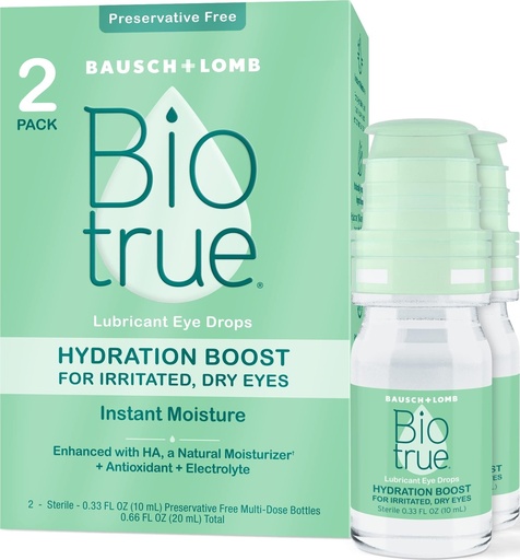 [BRSW2ZYRBN4AYGYZ] Biotrue Hydration Boost Preservative-Free Eye Drops 0.33 Fl oz 2 pack | Lubricating eye drops, contact lens friendly, instant hydration and moisture, preservative-free