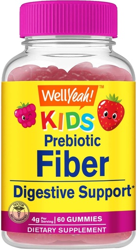 [BRSW2GIEBF6RQFIZ] WellYeah Prebiotic Fiber Gummies for Kids - Digestive System Support, Doctor Recommended - Vegan Friendly and Gluten-Free, GMO Free - Yummy Berry Flavors - 60 Count