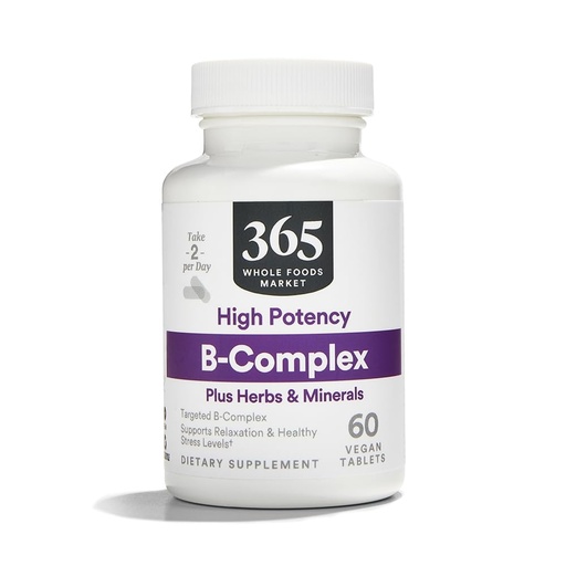 [BRSWGZQBOYBWOETU] 365 by Whole Foods Market, Vitamin B Complex, High Potency with Herbal Support, 60 Tablets