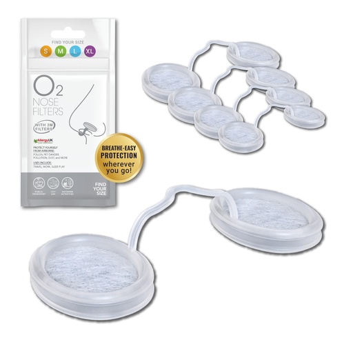 [BRSW2AQPA55B4CY7] O2 Nose Filters with 3M Filtration - Nasal Screens for Allergies, Dust & Smoke - Drug-Free & Latex-Free Nose Filters - Invisible Allergy Protection (Trial Pack 4 Sizes)