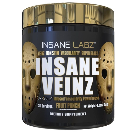 [BRSWYYYYCV6BAH3L] Insane Labz Insane Veinz Gold, Nitric Oxide Non Stimulant pre Workout Powder, Loaded with Hydromax, Nitrosigine, Increases Vascularity and Blood Flow, 30 Srvgs, Fruit Punch
