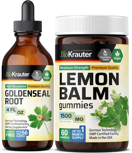 [BRSRAGI5BYORSC33] BIO KRAUTER Goldenseal Tintura 4 Fl. Oz. & Lemon Balm 60 Gummies