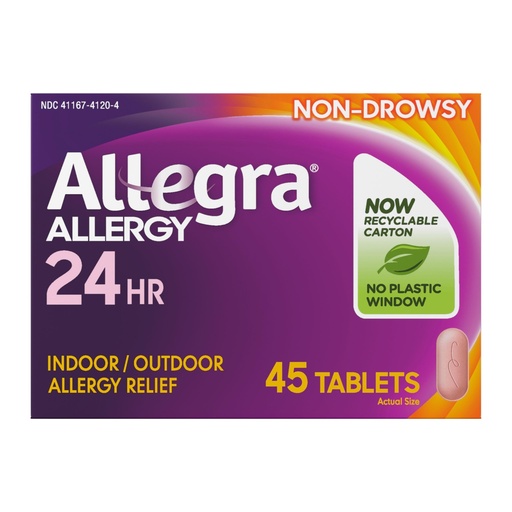 [BRSWIZT7DMFGC2I5] Allegra Adult 24-Hour Allergy Relief Tablets, Non-Drowsy Indoor and Outdoor Allergy Medicine, 180 mg Fexofenadine HCI Antihistamine Pill, 45-Count