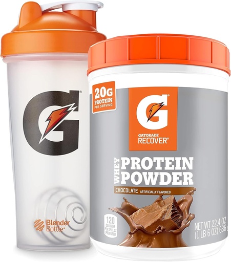 [BRSROCD7AQCWYDLZ] Bundle of Gatorade Shaker Bottle for Gym, 28 Ounce, Plastic and Gatorade Whey Protein Powder, Chocolate