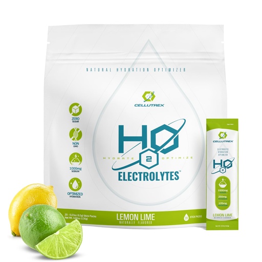 [BRSRAZQ7CQMRAE3H] Cellutrex® H2O Electrolytes – Electrolyte Powder Drink Mix, Zero Sugar, Natural Himalayan Salt Hydration Packets for Recovery and Wellness, FSA-HSA, Lemon Lime, 20 Sticks