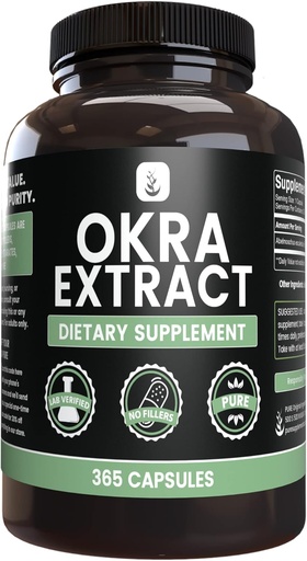 [BRSRMEI2OQPBODQ6] PURE ORIGINAL INGREDIENTS Okra Extract (365 Capsules) No Magnesium Or Rice Fillers, Always Pure, Lab Verified