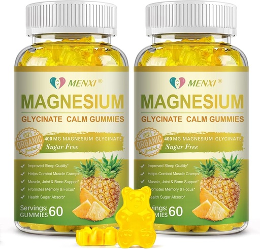 [BRSROHQFCJ6BO2T7] Manesium Glycinate Gummies 400mg, Sugar Free Manesium Taurate, Magnesium Magate phụ trợ với vitamin D, B6, CoQ10 để thư giãn, căng thẳng, cơ bắp, xương và ngủ