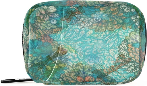 [BRSW2CA5C4PRA2A6] Fantasiazko Dragonfly Pill Box 7 Day Pill Case Travel Pill Organizer Bag Zipper Bag Portable Weekly Case Compact Tamaina bitamina gehigarria Holder