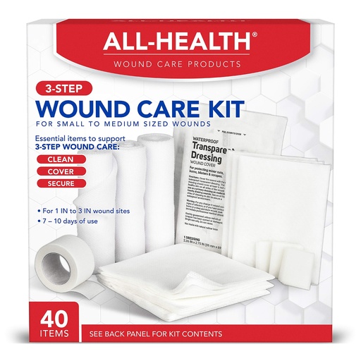[BRSWGFAQA4HRGD3J] All Health Wound Care Kit & First Aid Kit, Everyday Essentials, 40 Pieces | For Small to Medium Sized Wounds, Professional Use for Car, Home, Camping, Hiking and More.
