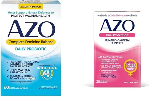 [BRSROBQFDN6GKFDF] AZO Complete Feminine Balance Daily Probiotics for Women, Clinically Proven to Help Protect Vaginal Health & Dual Protection | Urinary + Vaginal Support* | Prebiotic Plus Clinically
