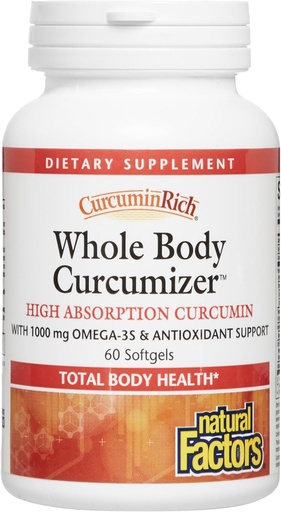 [BRSWKGATCMARAGQV] CurcuminRich Whole Body Curcumizer by Natural Factors, Supports a Healthy Heart, Joints, Brain and Inflammatory Response with Omega-3 EPA and DHA, 60 softgels (30 servings)