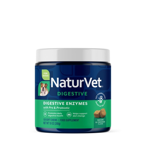 [BRSWIHL7AUABUH3C] NaturVet – Digestive Enzymes - Plus Probiotics & Prebiotics – Helps Support Diet Change & A Healthy Digestive Tract – for Dogs & Cats (Soft Chews, 120 Count)