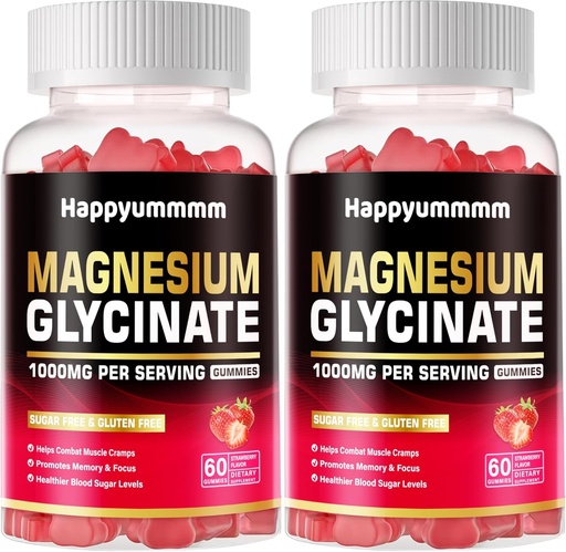 [BRSRA2YBCJ5GCCD6] Magnesium Glycinate Gummies 1000mg - Sugar Free Magnesium Potassium Supplement with Vitamin D, B6, CoQ10 for Calm Mood & Sleep Support - 120 Strawberry Gummies