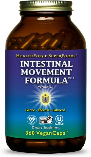 [BRSW2AI3ABYWCYAZ] HealthForce SuperFoods Intestinal Movement Formula - Natural Laxative Supports Bowel Regularity - All-Natural Digestion Supplement to Support Constipation - Gluten-Free & Vegan - 360 Caps