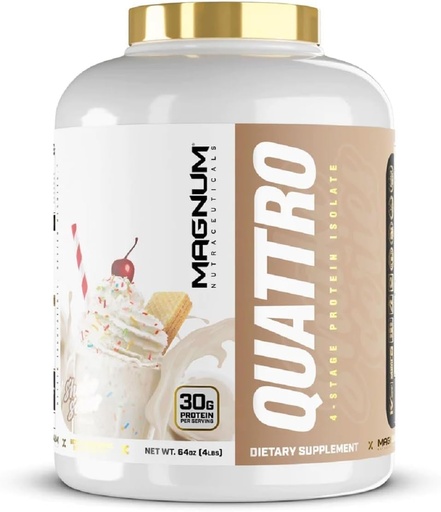 [BRSROGI3DICBSH34] Magnum Nutraceuticals Quattro Shake Series Whey Protein Powder, Vanilla 4.5lb – Premium Protein Isolate Blend for Muscle Growth & Recovery