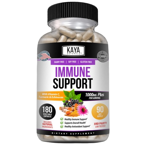 [BRSRAYL6DEAQ4F3J] Kaya Naturals Elderberry Immune Support with Zinc and Vitamin C for Adults, Probiotics & Turmeric 1000mg Immune System Booster Sambucus Elderberry Capsules - 180 Count