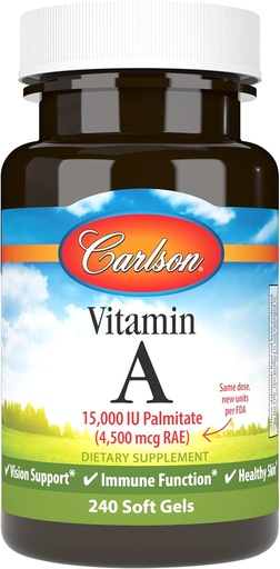 [BRSWECQ2BAIBOFIY] Carlson - Vitamin A, 15000 IU Palmitate (4500 mcg RAE), Vision Health, Healthy Skin, 240 Softgels