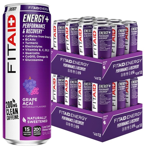 [BRSROGQQAEAQ2HL5] LIFEAID FITAID Energy Grape AÇAI, 200mg Natural Caffeine, Keto, Pre-Workout Performance: BCAAs, Quercetin, Electrolytes, Omega-3s, 15 Calories, Paleo, Vegan & Gluten-Free,12-oz (Pack of 24)