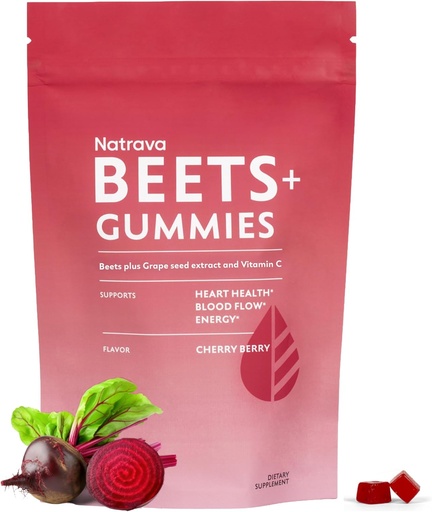 [BRSROAIBOQPQ2336] Beets+ Gummies - Pólvora de remolacha Premium, Extracto de semillas de uva y vitamina C - Soporta la presión sanguínea saludable y la salud cardíaca - Bajo óxido nitrico de azúcar y circulo Suplemento - 50 Gummies