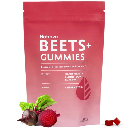 [BRSROAIBOQPQ2336] Natrava Beets+ Gummies - Premium Beet Root Powder, Grape Seed Extract and Vitamin C - Supports Healthy Blood Pressure and Heart Health - Low Sugar Nitric Oxide and Circulation Supplement - 50 Gummies