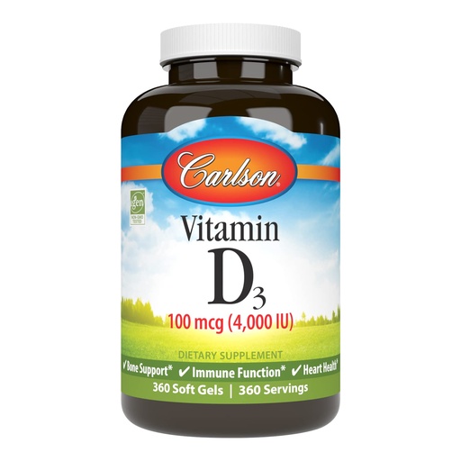 [BRSWIZYRBEBRUFQ7] Carlson - Vitamin D3 4000 IU (100 mcg), Immune Support, Bone Health, Muscle Health, Cholecalciferol, Vitamin D Supplements, Vitamin D3 Soft Gels, 360 Softgels
