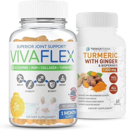 [BRSWGAAZDJ5B6HLZ] Terraform Nutrition Joint Relief Combo Pack – Vivaflex Plus Turmeric Curcumin with Ginger – Best Supplements for Joint & Knee Relief – 1 Month Supply