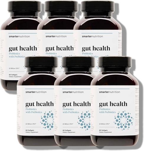 [BRSWG23RAF7BM23K] Smarter Nutrition Gut Health Probiotics with Prebiotics - 100% Soil-Based Strains with MCT Oil for Digestive, Immune Health, Gut Microbiome - Vegetarian - 360 Count(Pack of 6) - 180-Day Supply