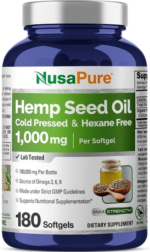 [BRSRMZA6BUMQKGYV] NusaPure Hemp Seed Oil 1000mg - 180 Softgel per Bottle