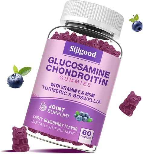 [BRSROAYRAQNA2FLX] Glucosamine Chondroitin Gummies, Extra Strength Glucosamine Chondroitin MSM with Elderberry & Turmeric, Joint Health, Flexibility, Antioxidant, Immune for Adults - 60 Blueberry Flavored Gummies