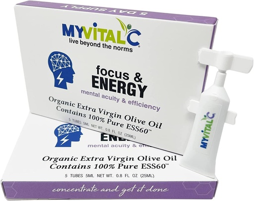 [BRSW2HYDBMIA2ALO] MyVitalC Focus & Energy Supplement - Pure ESS60 in Organic Extra Virgin Olive Oil - 30 Day Supply 150 ML - Pack of 6