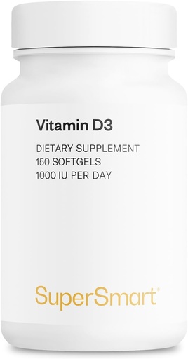 [BRSWIHQZBEMGECTM] SUPERSMART - Vitamin D3 1000 IU Per Day - Vitamins for Strengthen Bones - Cells Protector | Non-GMO & Gluten Free - 150 Softgels
