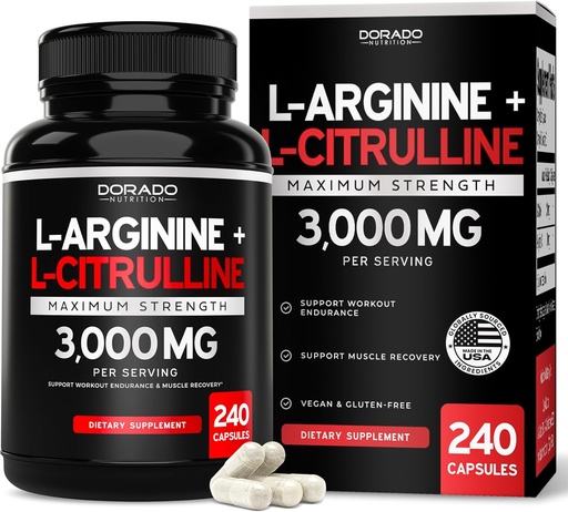 [BRSRMAA5BFYBQ3YZ] L Arginine L Citruline Supliment 3000mg (240 capsule) Pastile de oxid azotat pentru bărbați - Rezistență, performanță pentru antrenamente - NU Suplimente pentru bărbați - Gluten gratuit, non-GMO, capsule Vegan