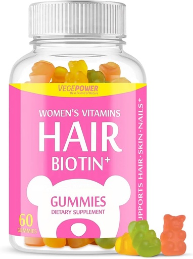 [BRSW2HAQPJYBY2QU] Hår Biotin Gummies Vitaminer 10000mcg - Biotin Supplement for sunne, sterkere, vakkert hår og negler, ikke-GMO, Chewable Vegan Hår Gummies for kvinner og menn - 60 Gummy