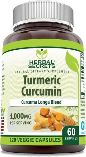 [BRSRO2YPOEHA2GT2] Herbal Secrets Turmeric Curcumin Suplemento TENIDO 1000 Mg Por Serving TEN 120 Veggie Capsules ANTE Blend of Turmeric Powder " Turmeric Extract ← Non-GMO TEN Gluten Free ← Made in USA