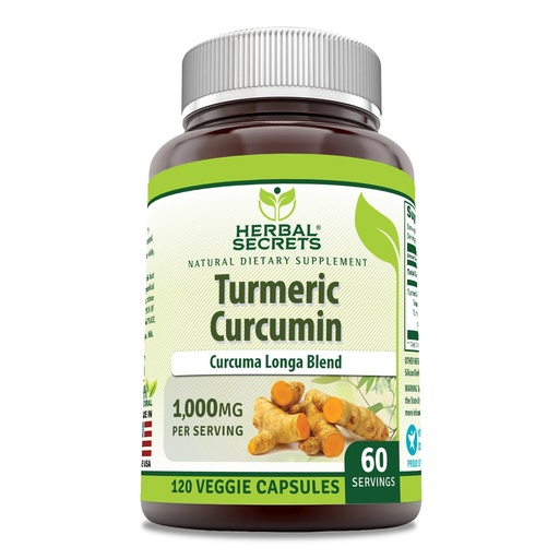 [BRSRO2YPOEHA2GT2] Herbal Secrets Turmeric Curcumin Supplement | 1000 Mg Per Serving | 120 Veggie Capsules | Blend of Turmeric Powder & Turmeric Extract | Non-GMO | Gluten Free | Made in USA