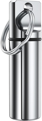 [BRSW2ZYRA4CBMCLD] Pequeño Pocket Pill Box Keychain, Aluminium Alloy Mini Pill Organizador de caso Container para Purse, impermeable Metal Pill Holder Medicine Bottle for Outdoor Camping Travel (Silver)