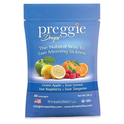 [BRSWICQACJ5RWGQ5] Three Lollies Preggie Pop Drops - 48 Lozenges - Ease Morning Sickness During Pregnancy, Made with Essential Oils & Fruit Extracts - Natural Lozenges for Nausea, Lemon, Tangerine, Raspberry & Apple