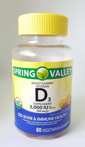 [BRSWGFT7BMNQKYI4] Spring Valley Adult Gummy Vitamin D3 Supplement, 2000IU, 50mcg USDA Organic, 80 Vegetarian Gummies