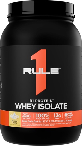[BRSW2A37BF5AMDTO] Regel 1 R1 Protein Whey Isolate - med 25g Protein & 6g BCAA Eksklusivt fra Isolated & Hydrolysed Kilder til træning Inddrivelse (2 Pounds *, Banana Creme)
