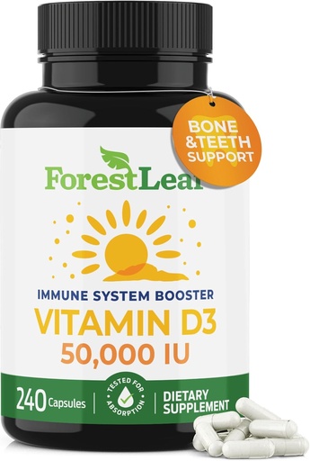 [BRSWGHQKCIARGDYV] ForestLeaf Vitamin D3 50,000 IU | VIT D - VIT D3 Vitamin D Supplement for Women and Men | Bone Health, Teeth, Immune Support | Easy to Swallow Pills | High Potency WEEKLY Dose, 4-Year Supply, 240 Caps