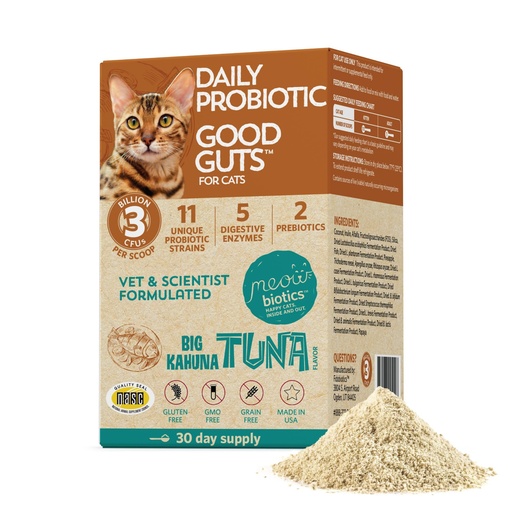 [BRSWGZADB5YRQG32] Meowbiotics Good Guts for Cats Probiotic Powder, 11 Probiotic Strains, 2 Prebiotics, 5 Digestive Enzymes for Digestive Support, Tuna Flavor, Probiotics for Cats, Indoor & Outdoor (30 Days)