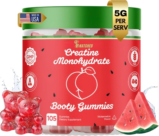 [BRSRAFA7CMBBSFD6] World's First Creatine Monohydrate + Keto ACV Booty Gummies Supplement for Women - 5000mg Creatine plus 1000mg ACV - Glute Builder, Waist Slimmer, Gym Essentials Women, Sugar Free (120 Ct Watermelon)