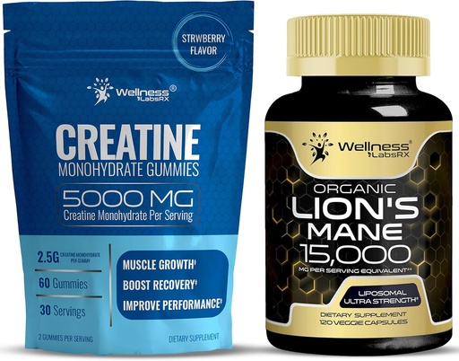 [BRSRAAADCJYBMYLB] WELLNESS LABSRX Lions Mane Supplement Capsules - Creatine Gummies 5000mg