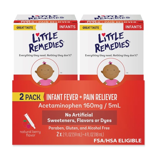 [BRSWKGYYAABRO3IV] Little Remedies Infant Fever & Pain Reliever with Acetaminophen, Baby Medicine with No Artificial Sweeteners, Flavors or Dyes, Natural Berry Flavor, 2 Fl Oz, Pack of 2