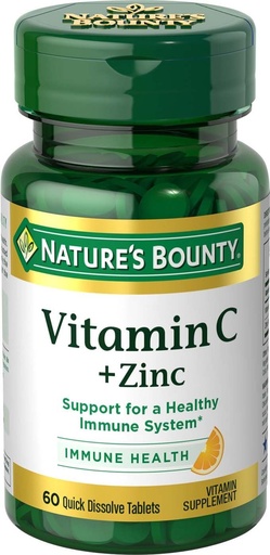 [BRSWIBD5AANB4FDU] Natura's Bounty Vitamina C + Zinc, Suplimentul de vitamine, Sprijină Imuna Sănătate, 60 mg, 60 comprimate