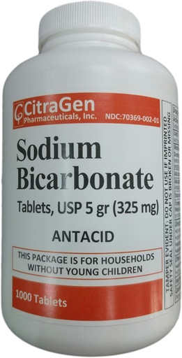 [BRSWGFAECUGWMCD5] Sodium Bicarbonate Tablets USP 325 mg (5 Grains) for Relief of Acid Indigestion, Heartburn, Sour Stomach & Upset Stomach 1000 Tablets per Bottle by CitraGen Pharmaceuticals Inc