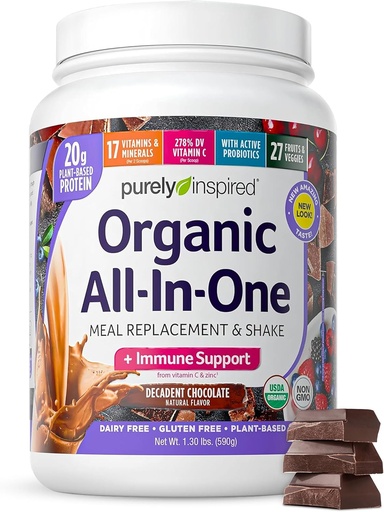 [BRSWGEAYCV6BOADB] Purely Inspired All-in-One Vegan Protein Powder for Men & Women, Decadent Chocolate (14 Servings) - Plant-Based Organic Protein Powder for Shakes & Smoothies - Gluten-Free Nutritional Meal Replacement
