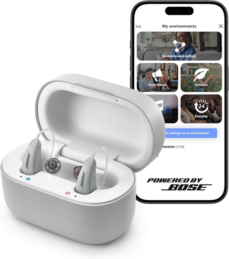 [BRSRMGD4CUFQ2YAZ] Lexie B2 OTC Hearing Aids Powered by Bose - Bluetooth Call Enabled for iOS, Rechargeable with App Control, all day Comfort. Self-Fit Solution, Noise Reduction, for Mild to Moderate Hearing Loss (Gray)