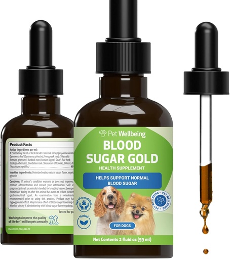 [BRSWIEA2AQFRWDTE] Pet Wellbeing Blood Sugar Gold Dogs - Holistic Blood Sugar Support, Pancreas & Liver Health, Gymnema, Fenugreek & Devil’s Club - NASC Certified & Vet-Formulated - 2 oz Liquid