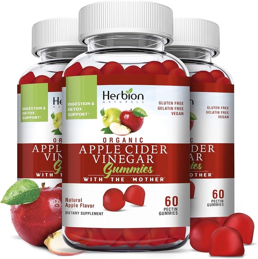 [BRSW2ZTQAB5Q4GTL] HERBION Naturals Organic Jabłko Cydr Gummie z "Matka", Pomoc trawienie i detox, Pectin Based, Wegan, Made in The USA - (Pack of 3, 180 Gummies)